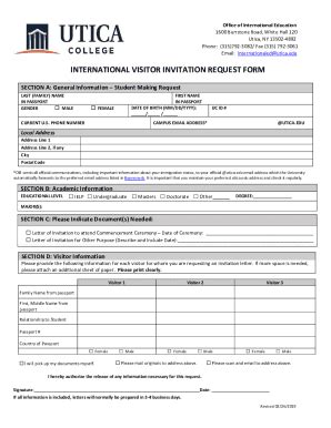 Fillable Online Int Visitor Invite Request Utica University Fax Email