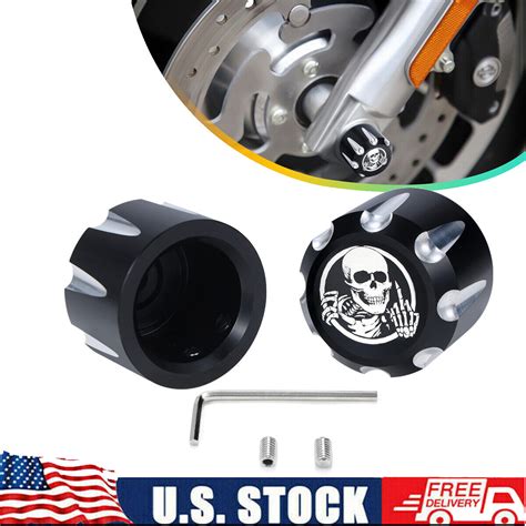 Black CNC Front Axle Cap Nut Covers For Harley Touring Road King