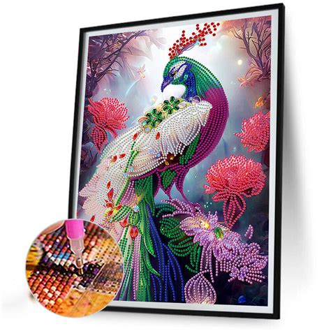 D Diy Partial Special Shaped Drill Diamond Painting Peacock Kit Decor