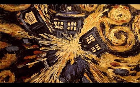 Hd Wallpaper Starry Night Painting Doctor Who Vincent Van Gogh Tardis Multi Colored