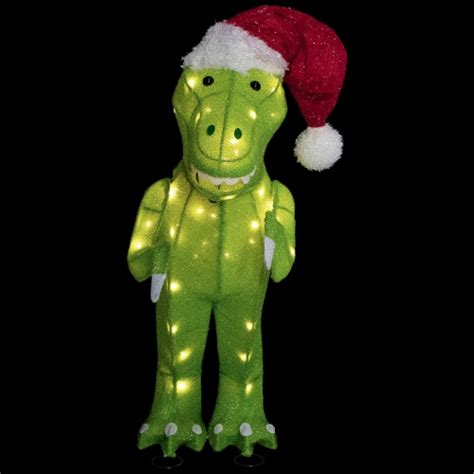 Northlight Led Lighted Tinsel Santa T Rex Dinosaur Outdoor Christmas