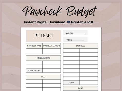 Paycheck Budget Overview Printable Weekly Budget Etsy Canada