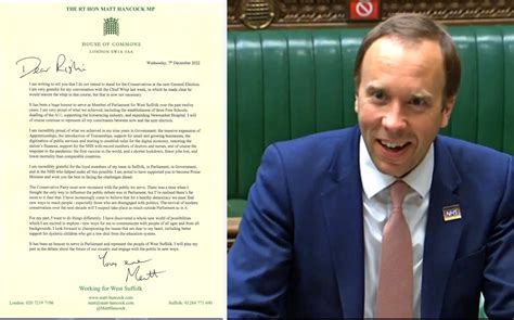 Matt Hancock To Stand Down General Election Letter To The Prime