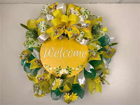 Yellow Daisy Wreath, Spring Daisy Wreath, Yellow Front Door Wreath, Daisy Wreath for Front Door ...