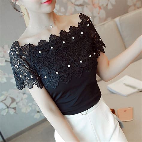 Elegant Women Lace Blouse Shirt Casual Off Shoulder Sexy Short Sleeve