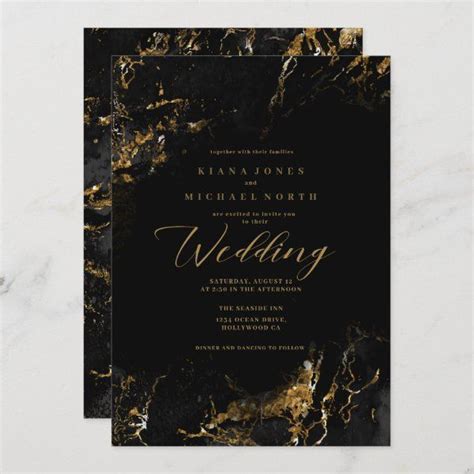 Marble Glitter Wedding Black Gold Id644 Invitation Black