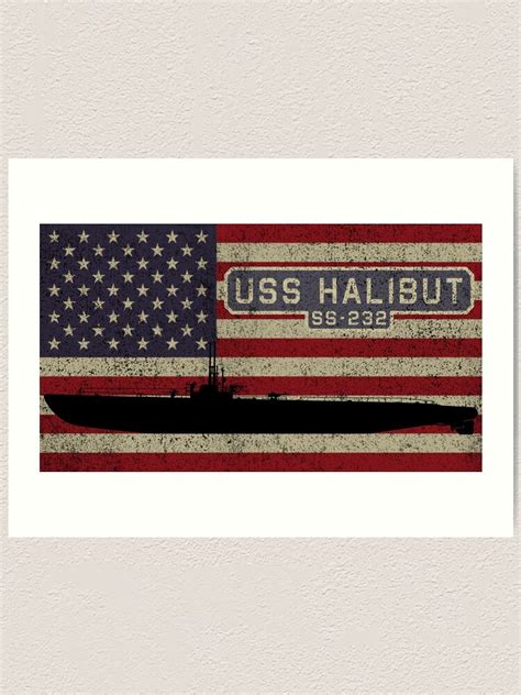 Uss Halibut Ss 232 Ww2 Gato Class Submarine Vintage Usa American Flag