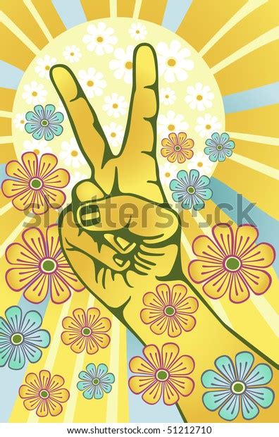 Hand Gesturing Symbol Peace Flowers Sunbeams Stock Illustration 51212710 Shutterstock