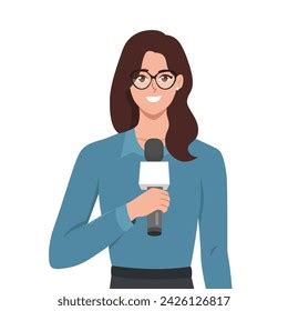 Journalist Woman Beautiful Lady Reporter Holding Stock Vector Royalty