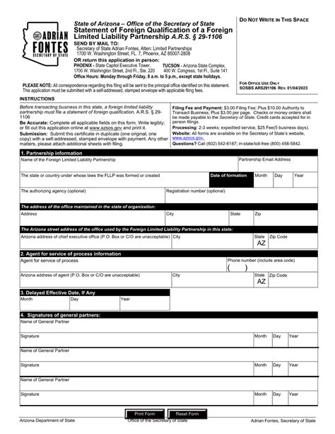 Arizona Statement Of Foreign Qualification Of A Foreign Limited