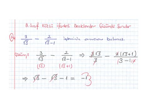 9 Sınıf Köklü İfadeler Denklemler Çözümlü Sorular 3 →