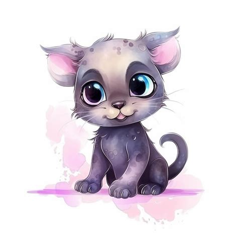 Una ilustración acuarela de un gatito tigre gris con ojos azules