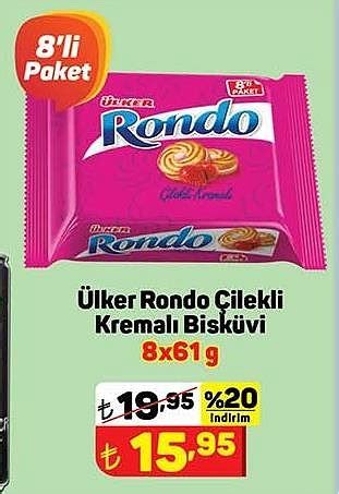 Ülker Rondo Çilekli Kremalı Bisküvi 8x61 g İndirimde Market