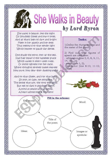 Lord Byron She Walks In Beauty Literary Analysis ESL Worksheet By