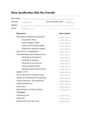 Fillable Online Driver Qualification DQ File Checklist Fax Email