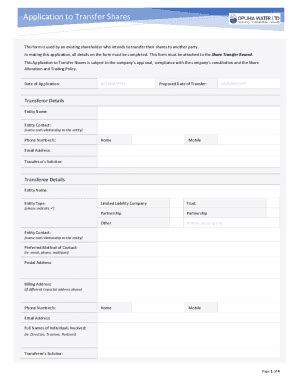 Fillable Online Application To Transfer Shares Revised Draft