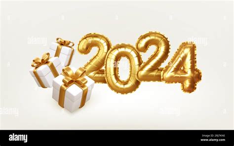 Bonne Année 2024 Numéro D Or Et Cadeau En Tête Du Calendrier Vœux Cartes De Vœux Bonne Année