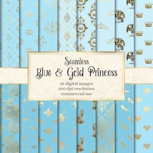 Blue And Gold Princess Digital Paper Seamless Princess Backgrounds