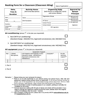 Fillable Online Web Wahyan Edu Booking Form For A Classroom Classroom