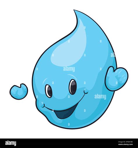 Blue Water Drop Character With Happy Gesture And Raised Hands Cartoon