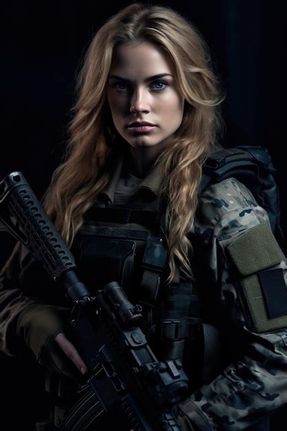 Premium AI Image Beautiful Caucasian Female Private Military