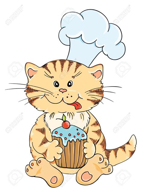 Cartoon Cat Chef With Cupcake Cartoon Cat Cat Illustration Chef Cats