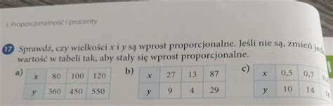 Proporcjonalno I Procenty Sprawd Czy Wielko Ci X I Y S