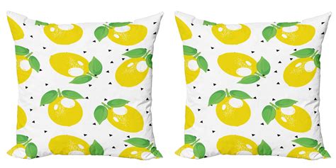 Ambesonne Lemons Throw Pillow Cover 2 Pack Cheery Citrus Fruits Art