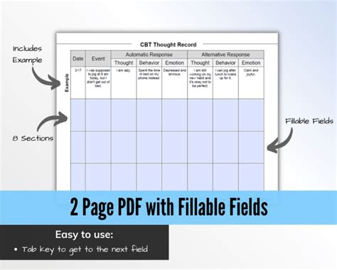 CBT Thought Record (Fillable PDF) - Therapists Market