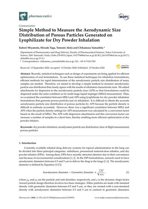 PDF Simple Method To Measure The Aerodynamic Size Distribution