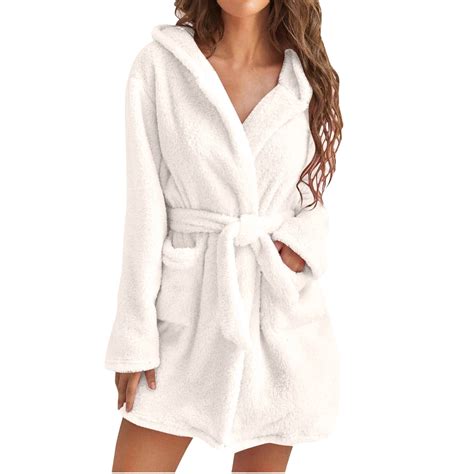 Hvyesh Womens Plush Fleece Robeladies Warm Bathrobe Fuzzy Female Spa Robe Cozy Fluffy Mid Thigh