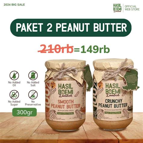 Jual PAKET 2 PEANUT BUTTER CRUNCHY SMOOTH SELAI KACANG Realfood