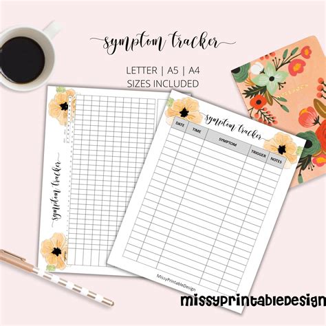 Symptom Tracker Journal Monthly Symptom Chart Symptom Planner