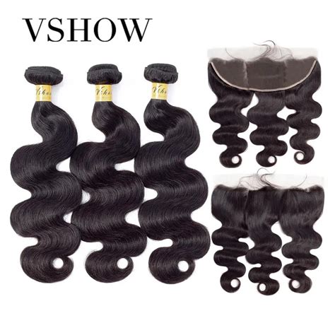 Vshow Remy Hair Indian Body Wave Hair Weave Bundles With Closure