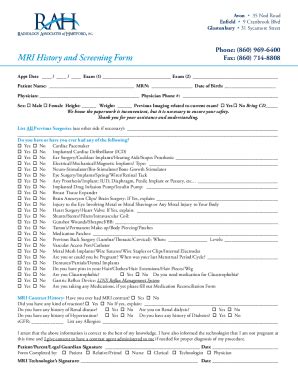 Fillable Online MRI History And Screening Form Rahxray Fax Email