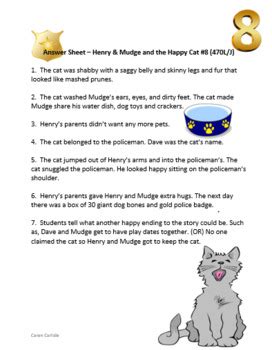 Henry Mudge And The Happy Cat Question Answer Sheets By Caren