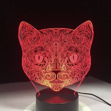 Lámpara Visual 3D de cara de gato luz nocturna Led de ilusión óptica