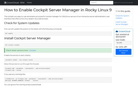 CrownCloud Wiki How To Enable Cockpit Server Manager In Rocky Linux 9