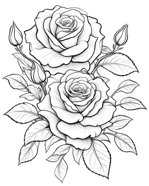 Un Dibujo De Dos Rosas Con Hojas En Un Fondo Blanco Generativo Ai