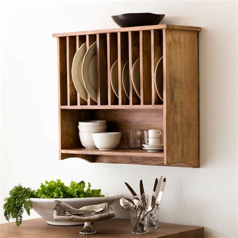 Wooden Wall Plate Racks Kitchen : Wall mounted plate rack with shelf.