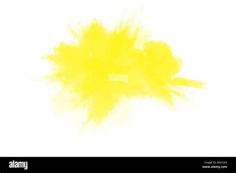 Yellow Color Powder Explosion Cloud Isolated On White Background Stock