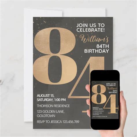 Gold Black 84th Birthday Invitation Zazzle