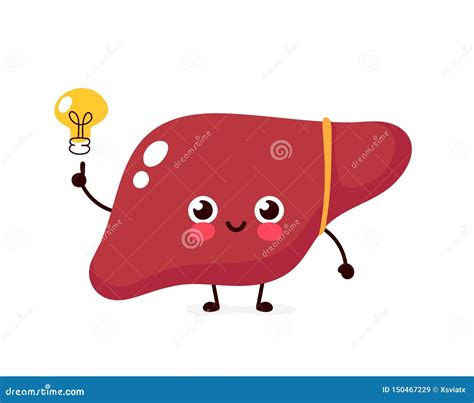 Happy Cute Liver With Lightbulb Character Stock Vector Illustration