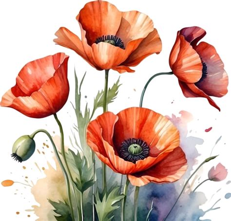 Premium Psd Watercolor Painting Of Poppy Flowers