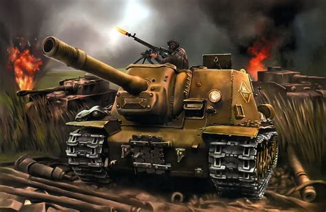 World Of Tanks Pintura Arte SPG ISU 152 Tanque Militar Batalla Fondo De