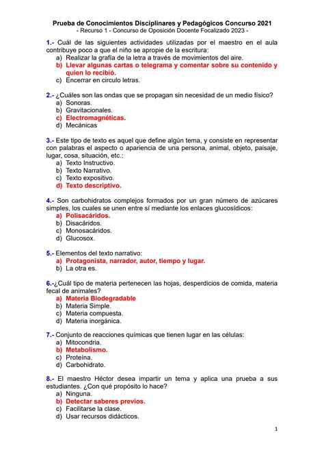 Solution Recurso Prueba De Conocimientos Disciplinares Y Pedag Gicos