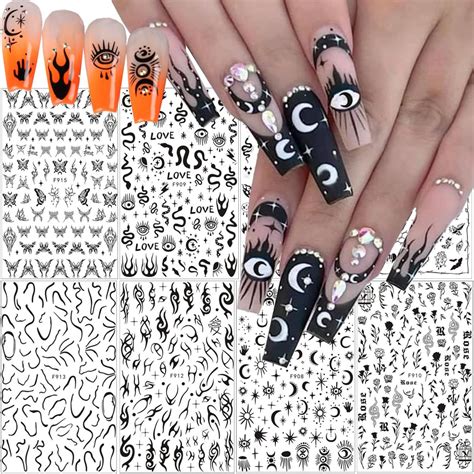 Amazon 8 Sheets Snake Nail Art Stickers Decals Black Skull Goth