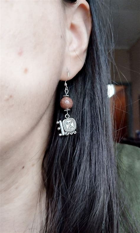 Mayan Jade Brown Mexican Earring Jade Earrings Silver Brown Jade