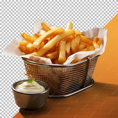 Premium PSD | Basket of french fries with sauce