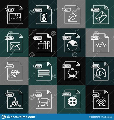 Set Line Avi File Document Html Ai Png Eml E Icono Ppt Vector